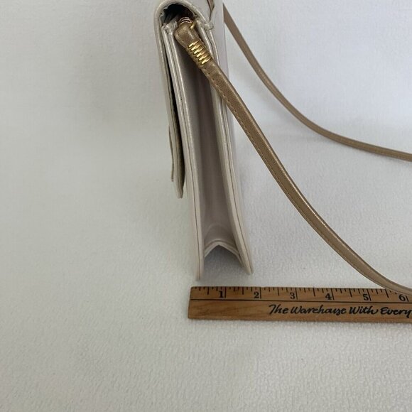 Retro Shoulder Bag Purse Clutch Small Colorblock White Gold Wave Patent Leather - Picture 14 of 16